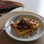 Buttermilk Waffles With Caramelized Bananas and Maple Syrup